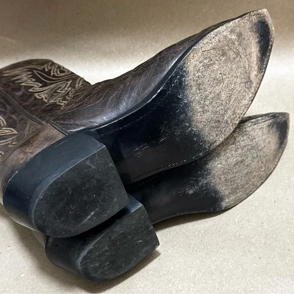 Lucchese Dark Brown Leather Western Grunge Cowboy Boots Mens Size 10 - Picture 9 of 11